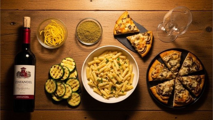 Foods that start with Z arranged on a wooden table.
