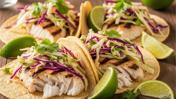 Fish tacos rich in protein and omega-3s.
